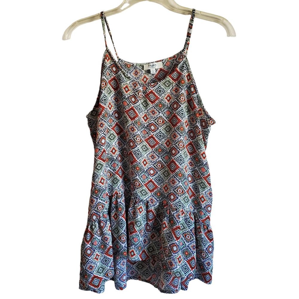 Hayden Los Angele Boho Artsy Peplum Tank Top Large